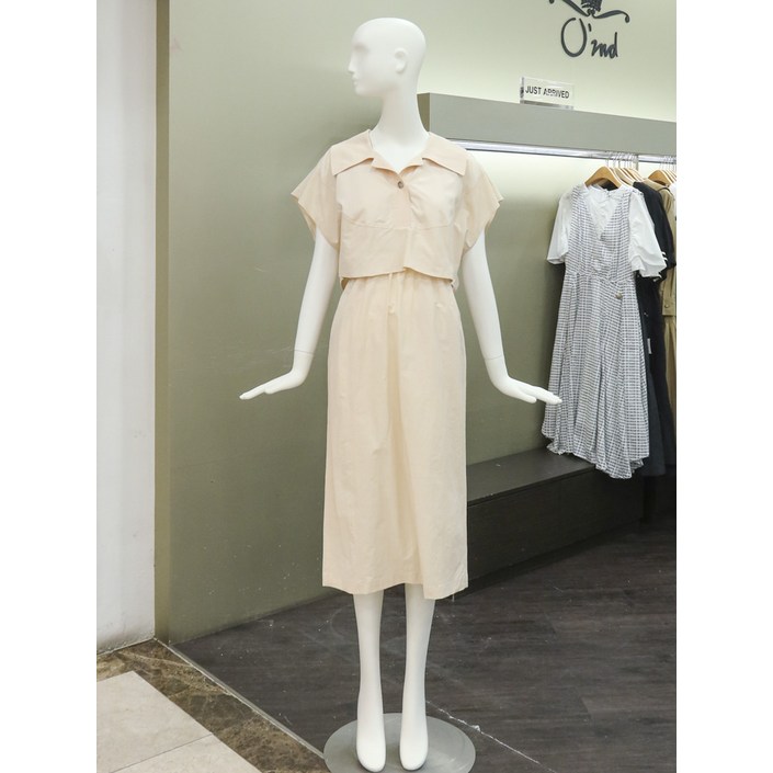 오즈세컨 오픈 칼라 레이어 원피스 O22D4WOP565W A 라이트베이지,블랙,라임