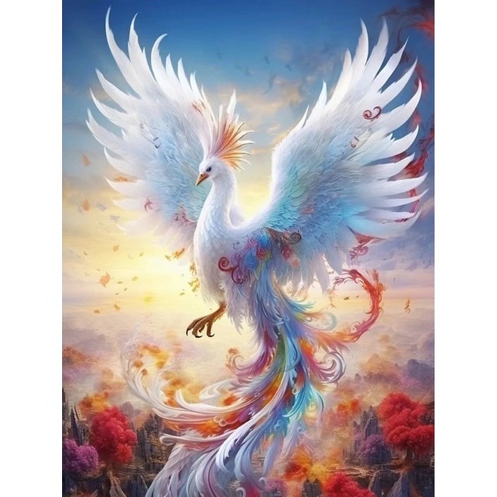 보석십자수 봉황새 봉조 원형비즈 3D 보석 십자수 DIY키트 풍수 거실 인테리어 그림