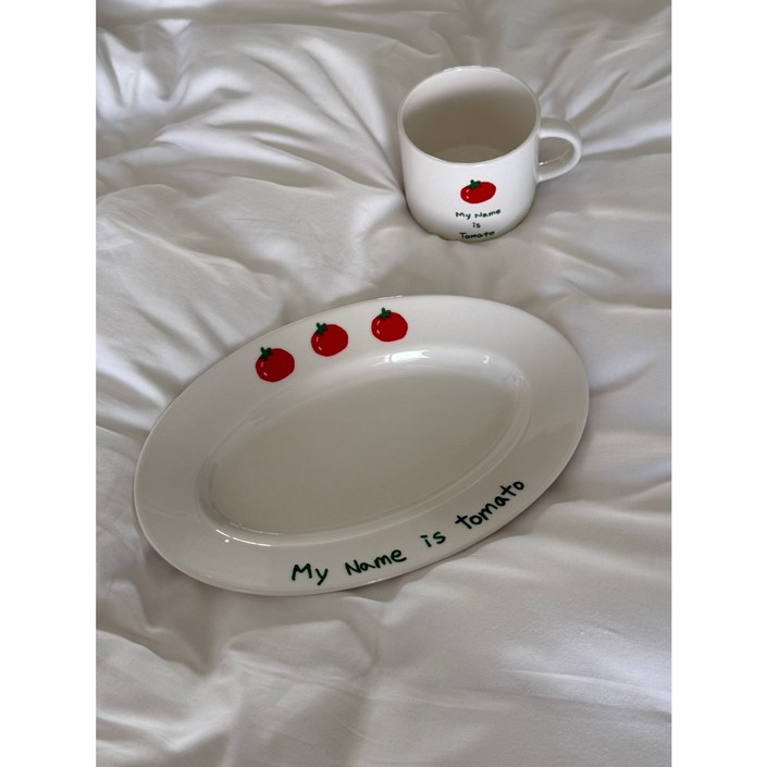 [웜보울 made] 마이네임이즈토마토 도자기접시 & 머그컵 세트