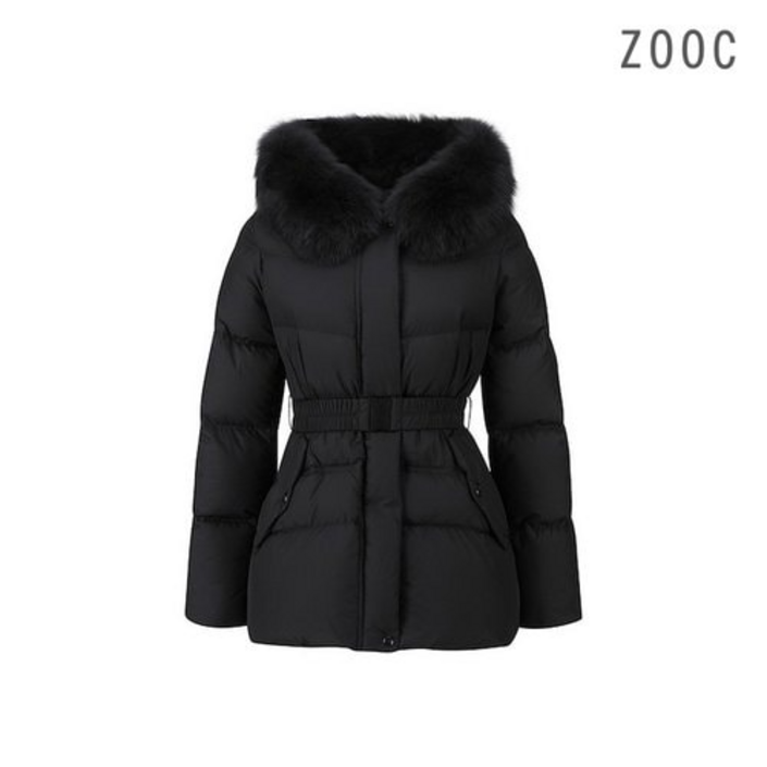 백화점 정품 ZOOC 폭스 후드 벨티드 슬림 하프 구스 다운 BKV254PSG936