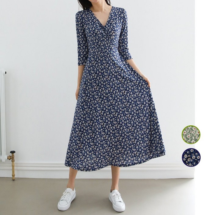 프롬코 여성 잔꽃무늬 플라워 롱 원피스 자체제작 FRC37