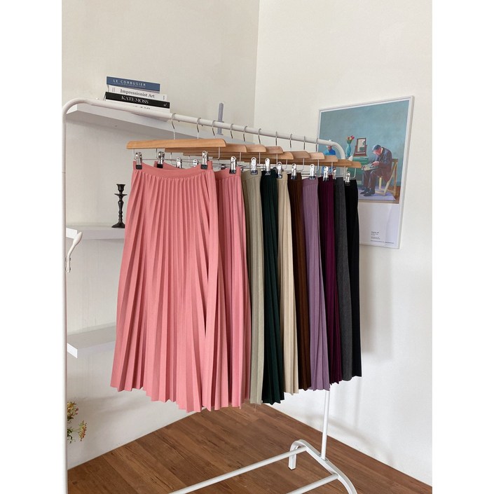 S, M 사이즈 모직 울 플리츠 가을 겨울 밴드 롱 스커트9color