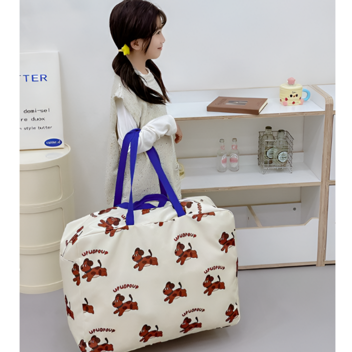 체리닷컴 귀여운 다용도 캠핑용 어린이집 낮잠이불 가방, 1개, 1단, 화이트 강아지