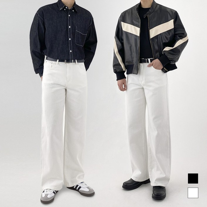 모노마인 남자 청바지 화이트진 블랙진 세미 와이드 데님 팬츠