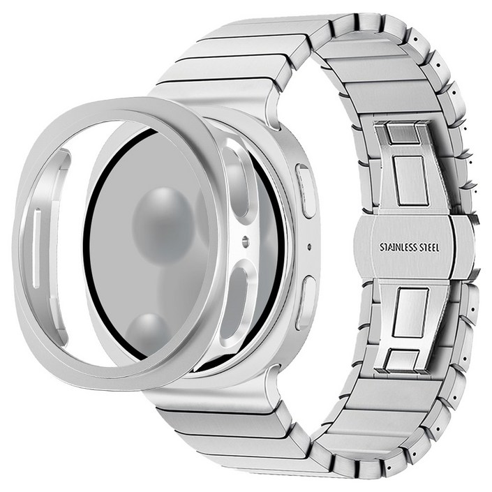 아이메이드잇 갤럭시워치 호환 일체형 링크 브레이슬릿  범퍼 케이스 세트 구성, 실버