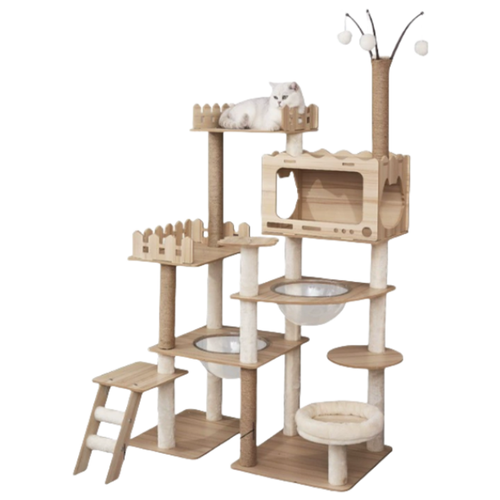 리빙가감법 올인원 캣타워 B58 장난감 다묘가정 뚱냥이 스크래쳐 캣폴 대형 고양이 숨숨집, 1개, 원목색