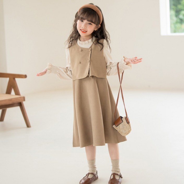 마이슈마켓 주니어 여아 원피스 초등학생 베이지 원피스 결혼식 하객룩 콩쿨 촬영룩 고학년 중학생옷