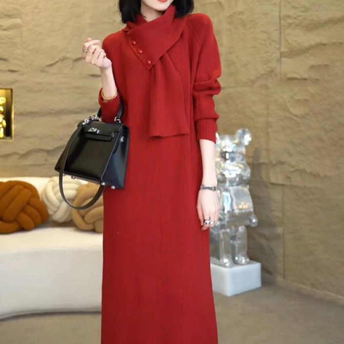 COSYEVNO 중년 엄마 긴팔 원피스 겨울 니트 빅사이즈 패션 캐쥬얼 데일리룩 30-40세 롱스커트 CXJmmlyq-09