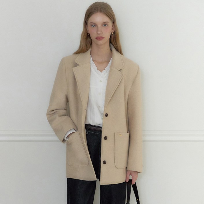 아워호프 여성용 부클 울 버튼 자켓