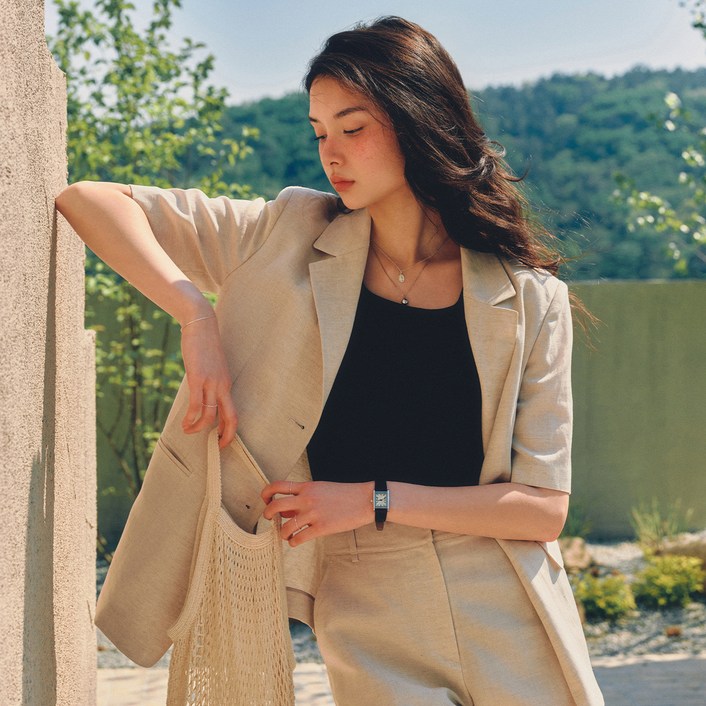 로엠 여성용 린넨 반팔 자켓