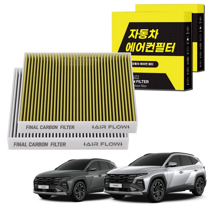 11 자동차 에어컨필터 그린 활성탄 냄새차단 순정형 PM 0.3, 2개, 투싼 NX4 FCA17