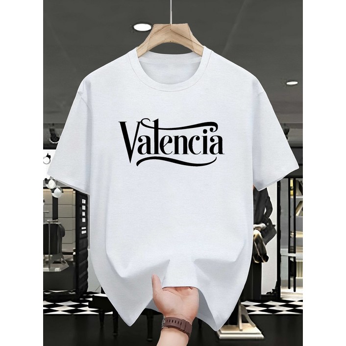 남성용 발렌시아 커슬리 모바일 프린트 티셔츠 - 캐주얼 반팔, 가벼운 코튼, 검은색 배경과 흰색 텍스트 디자인, 캐주얼 웨어 타이포그래피 디자인 가벼운 티셔츠