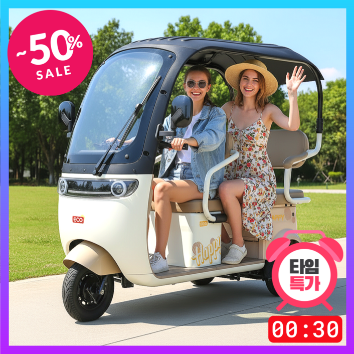 캐노피 지붕 전동 스쿠터 2인용 세발 오토바이 삼륜차 사륜 어르신 전기 자동차 전동차