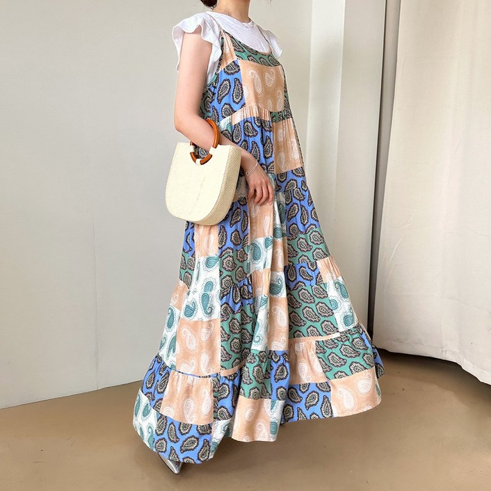 데일리앤 리아 페이즐리 플레어 뷔스티에 끈나시 맥시 롱 원피스 여름 바캉스 휴양지