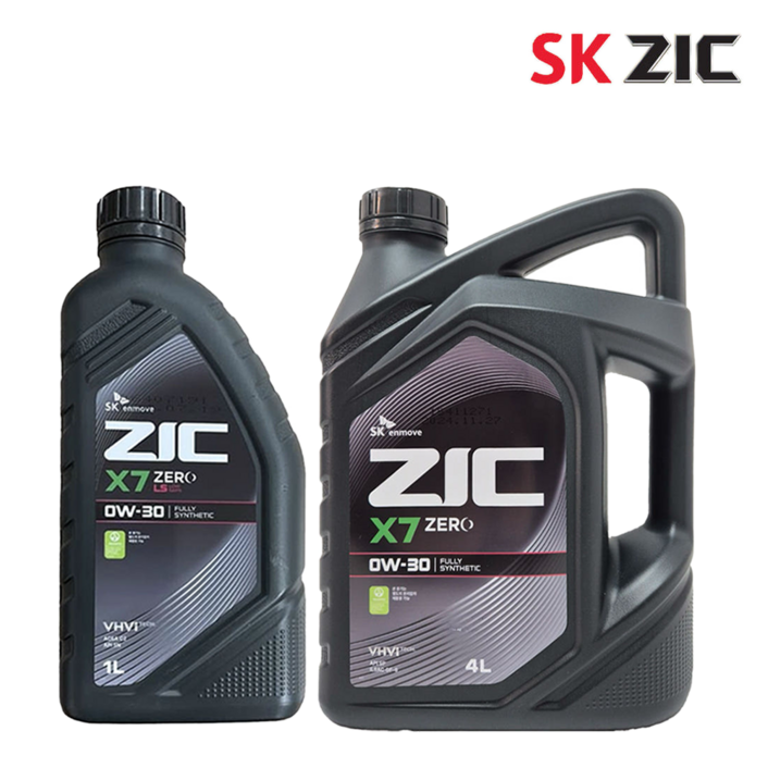 ZIC X7 지크 제로 0W30 가솔린 엔진오일 실속세트 1L4L 구성 저점도 100 합성유