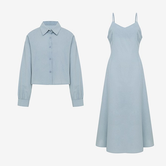 [25 신상] 크롭 셔츠 + 뷔스티에 원피스 SET (VKOAE3550)