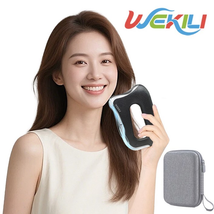 WEKILI 핸디형 다용도 EMS 저주파기 온열 괄사 마사지기 전동 무선 바디라인 근막이완 미세전류 안마기, 블랙