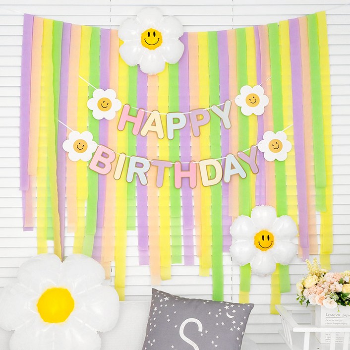 파티팡 생일파티 장식세트 [데이지 스트리머 파스텔] 손펌프증정 장식방법동봉 생일파티 파티용품 파티풍선, 1개
