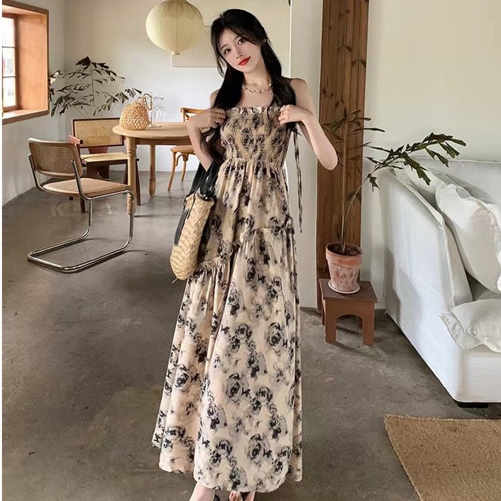 원피스 비치원피스 끈 민소매 빅사이즈 루즈핏 여름 바캉스 휴양지 플라워 패턴 여성 여자 비치웨어