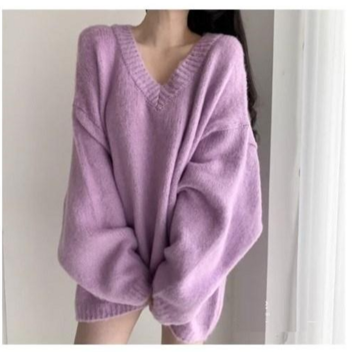 포근 도톰 두꺼운 뽀송 오버핏 니트 빅사이즈 니트 브이넥 데일리룩