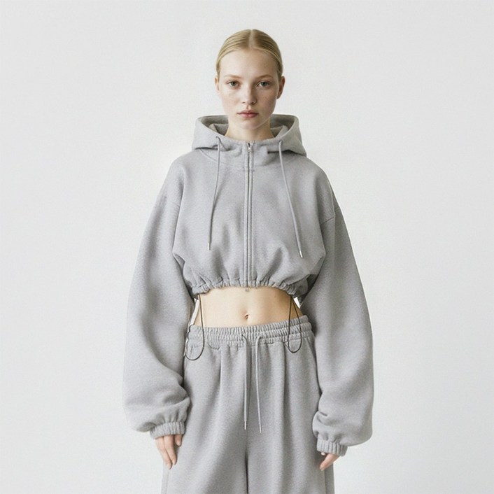 2colors 스트링 오버핏 크롭 후드집업