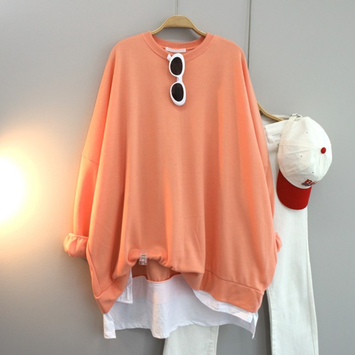 달콩 여성 빅사이즈 롱맨투맨 롱티 국내제작 루즈핏 55~99 빵빵레이어드오버핏맨투맨