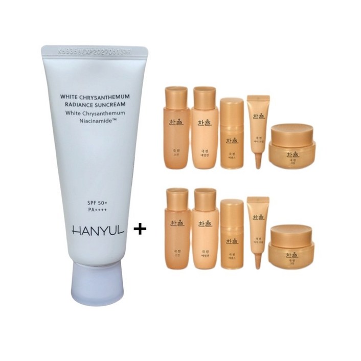 한율 흰감국 광채 선크림 SPF50+ PA++++ 70ml + 한율 극진 5종 미니 세트 2 set