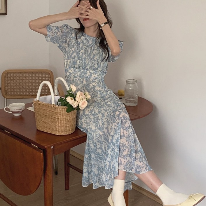유토밸런 플레어 쉬폰 롱 원피스 자체제작