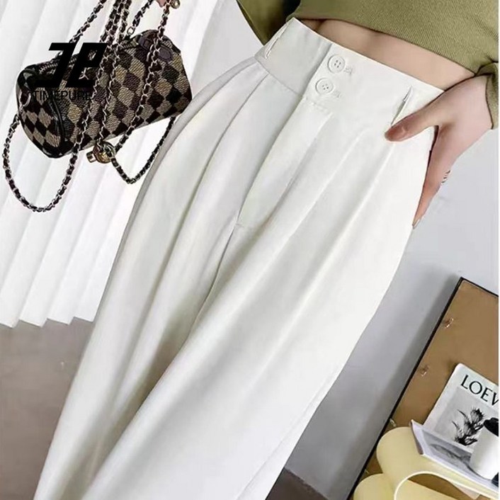 여성 프리미엄 수트 팬츠 오버핏 드레이피 핏 슬랙스 뱃살 커버 하이웨이스트