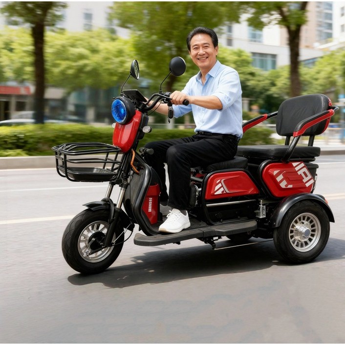 트라이포스 오토바이 전기오토바이 스쿠터 전기스쿠터 전동스쿠터 전기바이크 삼륜오토바이, 블랙레드, 주행거리 50KM