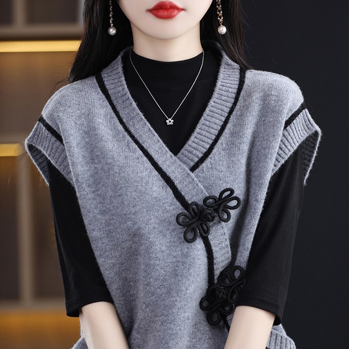 Gradle  인기폭발 여성 니트 베스트 중년여성 봄가을 신상 브이넥 레이어드 디자인 니트 조끼 심플한 스타일 패션 간절기니트조끼