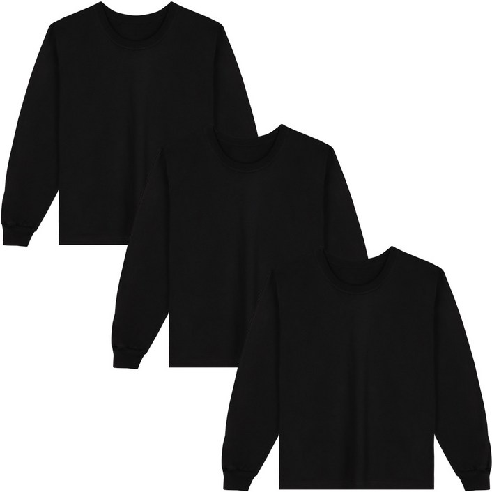 예스플러스 _국내산 베이직 고밀도 순면 긴팔면티 3P_손목시보리