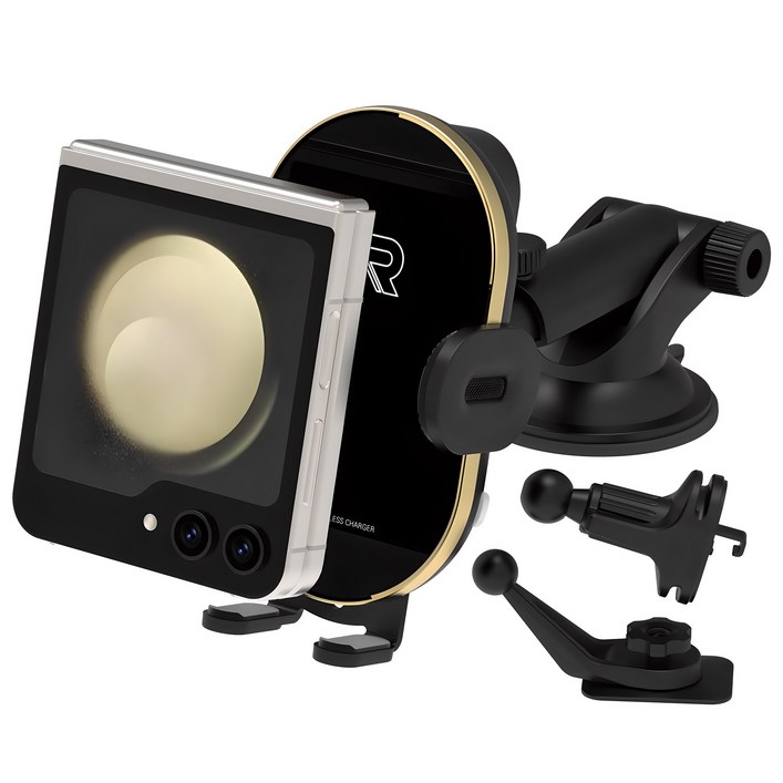 로랜텍 15W 차량용 고속 무선충전 거치대 세트 RTDUAL911, 단일 색상, RTDUAL911