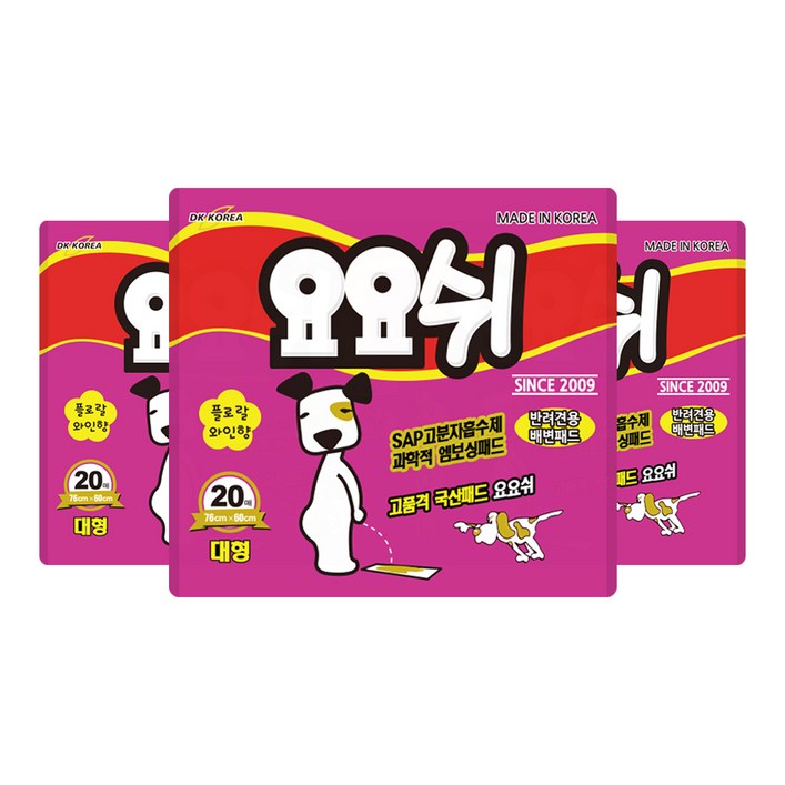 요요쉬 반려견용 배변패드 플로랄와인향 20매입, 20개입, 3개