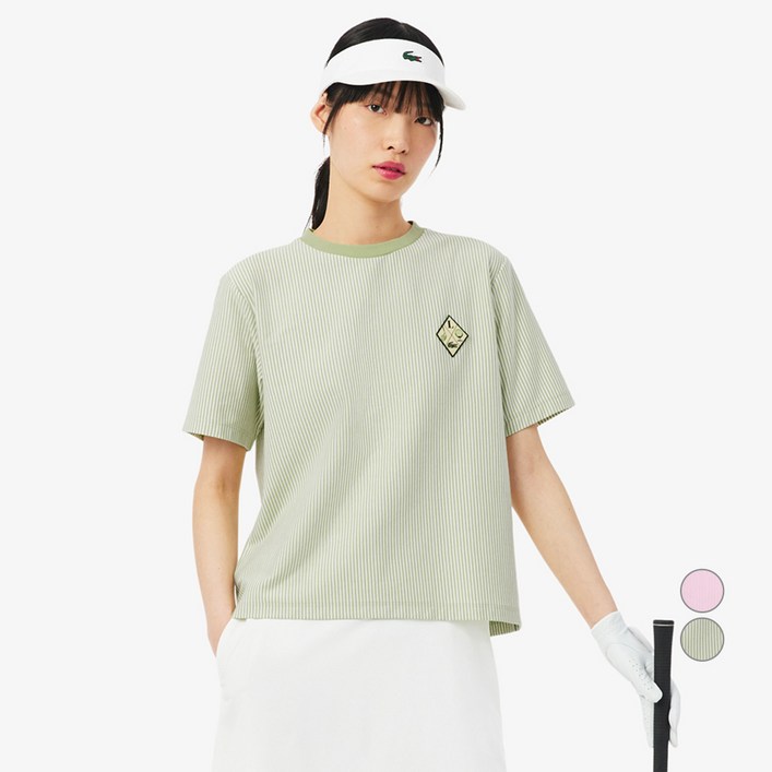 라코스테 여성용 골프 시즌 아플리케 스트라이프 티셔츠 TF008456G