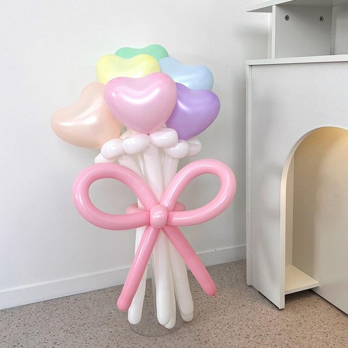 파티아일랜드 하트 풍선 마카롱 믹스 꽃다발 DIY  손펌프 세트, 혼합색상, 1세트
