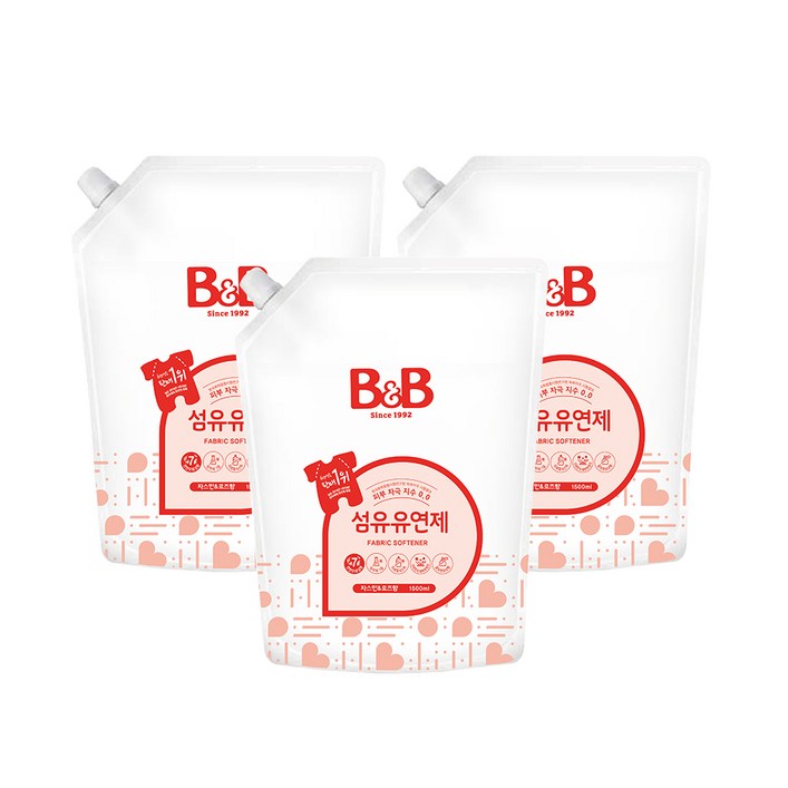 비앤비 섬유유연제 자스민 앤 로즈 리필, 1500ml, 3개