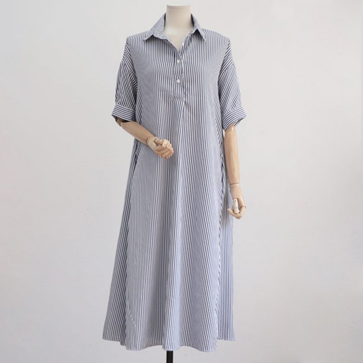 아뗄릭 스트라이프 셔츠형 원피스 13896 빅사이즈 포함