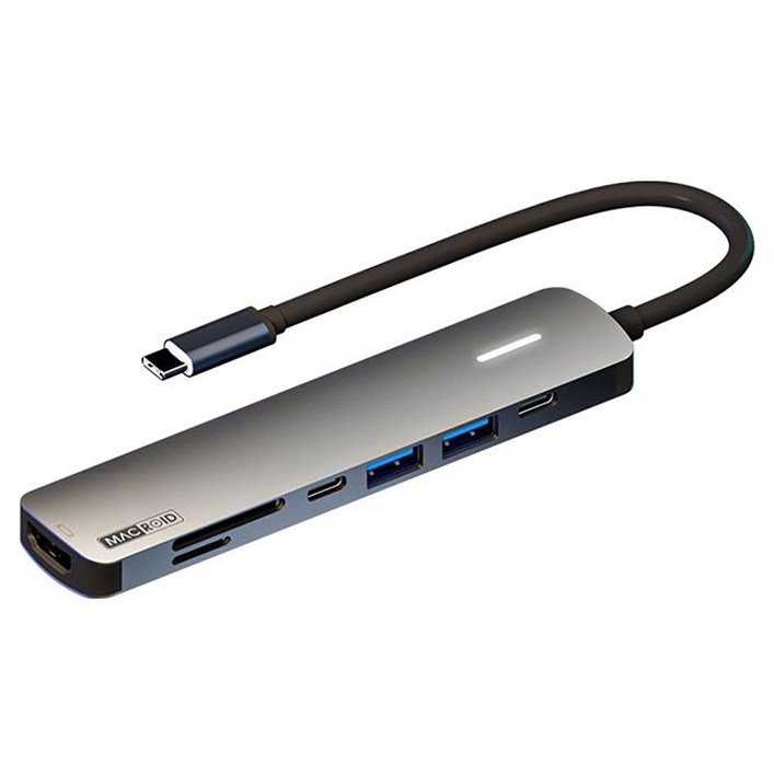 맥로이드 7포트 4K 100W HDTV 멀티 허브 어댑터 HDMI TF SD C타입 x 2 USB3.0 x 2, 그레이, 1개