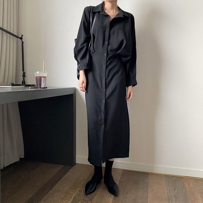 페이퍼먼츠 케니 카라넥 셔츠형 롱 원피스 11805