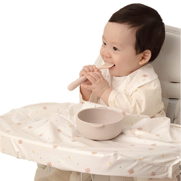 베이비클로 유아용 이유식 식탁일체 나시 일반형 방수 턱받이, 곰 아이보리, 1개입, 1개