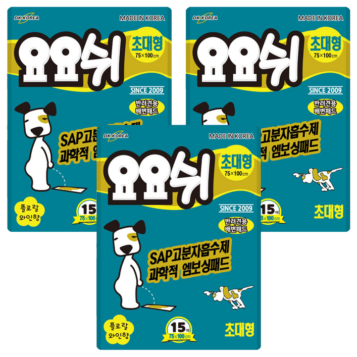 요요쉬 반려견용 배변패드 플로랄와인향, 15개입, 3개