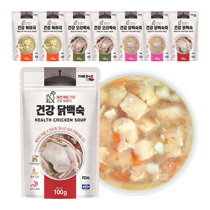 더독 반려동물 외식시리즈 건강 삼계 파우치 닭백숙 2p  북어국 2p  오리백숙 2p  닭백숙죽 2p 세트