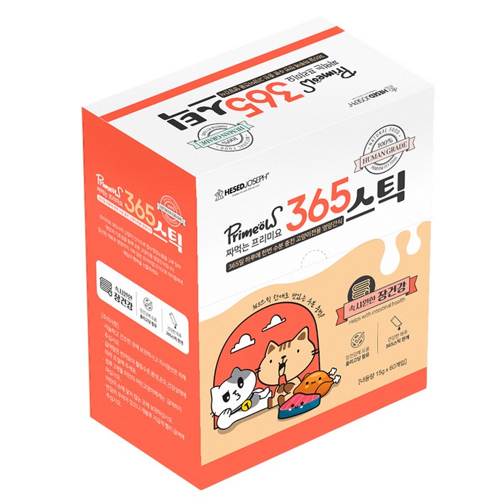 프리미요 고양이 짜먹는 365스틱 영양제, 60회분, 장건강유산균, 1개, 900g 프리미요 고양이 짜먹는 365스틱 영양제, 60회분, 장건강유산균, 1개, 900g