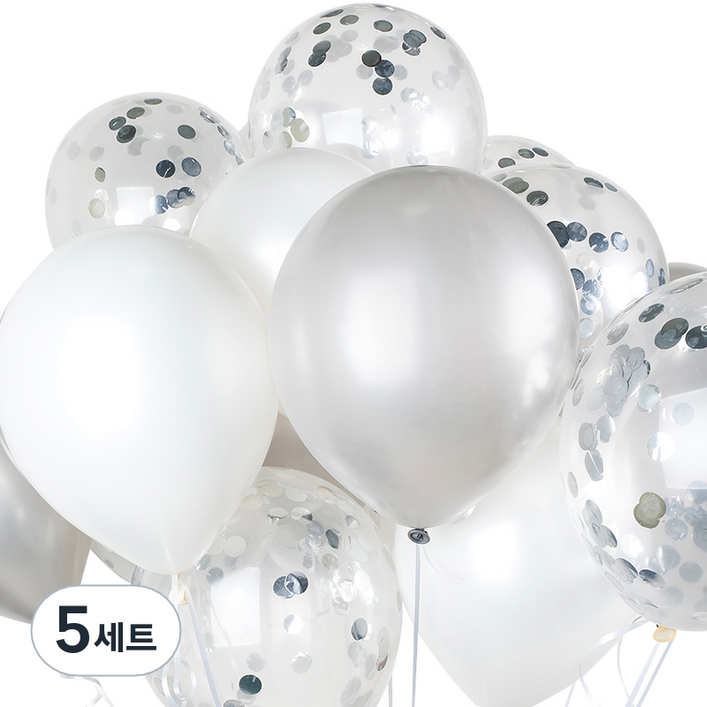 파티팡 헬륨풍선효과 컨페티벌룬 30p + 컬링리본 50m + 스폰지닷 50p, 은박 도트실버, 5세트