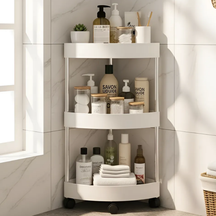 윤코 욕실 이동식 코너 선반 무타공, 화이트, 1개