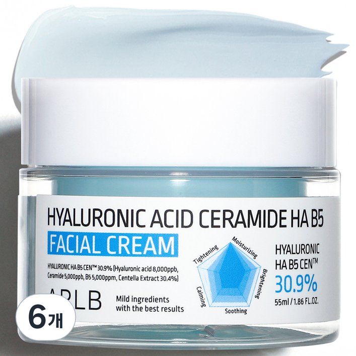 APLB 히알루론산 세라마이드 HA B5 페이셜 크림, 6개, 55ml