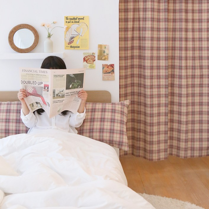 포홈 핸드메이드 크로플 기모체크 사이즈별 맞춤 봉집형 커튼