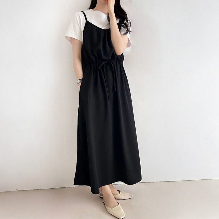 라라온 국내제작 포켓 허리 스트랩 뷔스티에 끈 원피스 26TSP3721