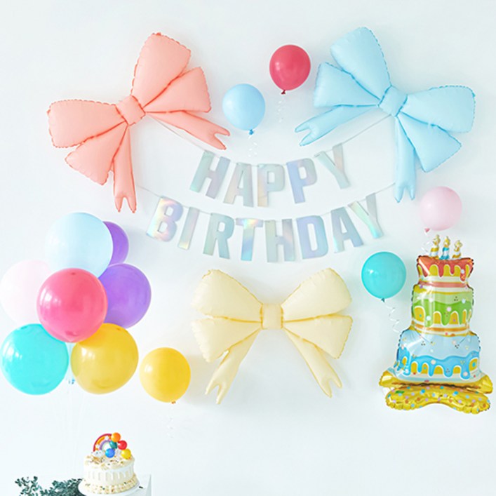 파티해 생일파티 풍선 세트 B, 05 리본 비비드, 1세트